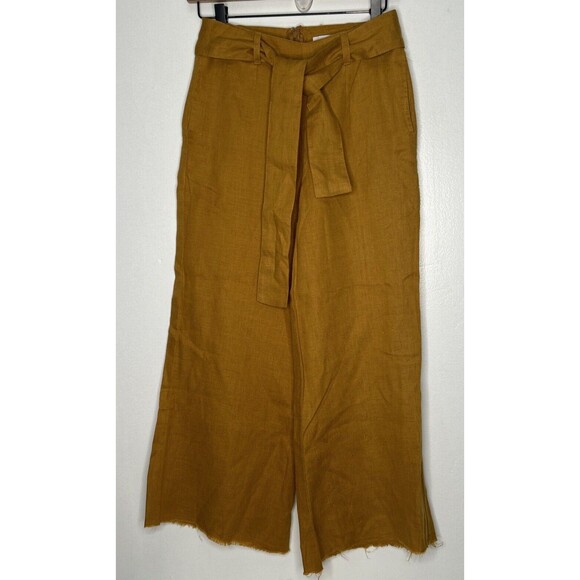 Faithful The Brand Messina Pant Size 4 Plain Marigold Linen Wide Leg raw hem EUC - Picture 1 of 4